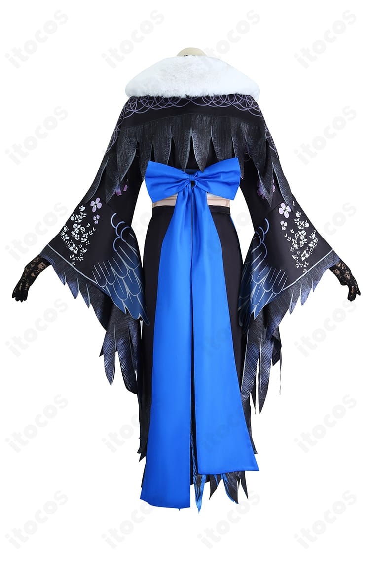 ホロライブ ネリッサ・レイヴンクロフト正月衣装の背面。背部蝶結びとショールの落ち感を確認できる。