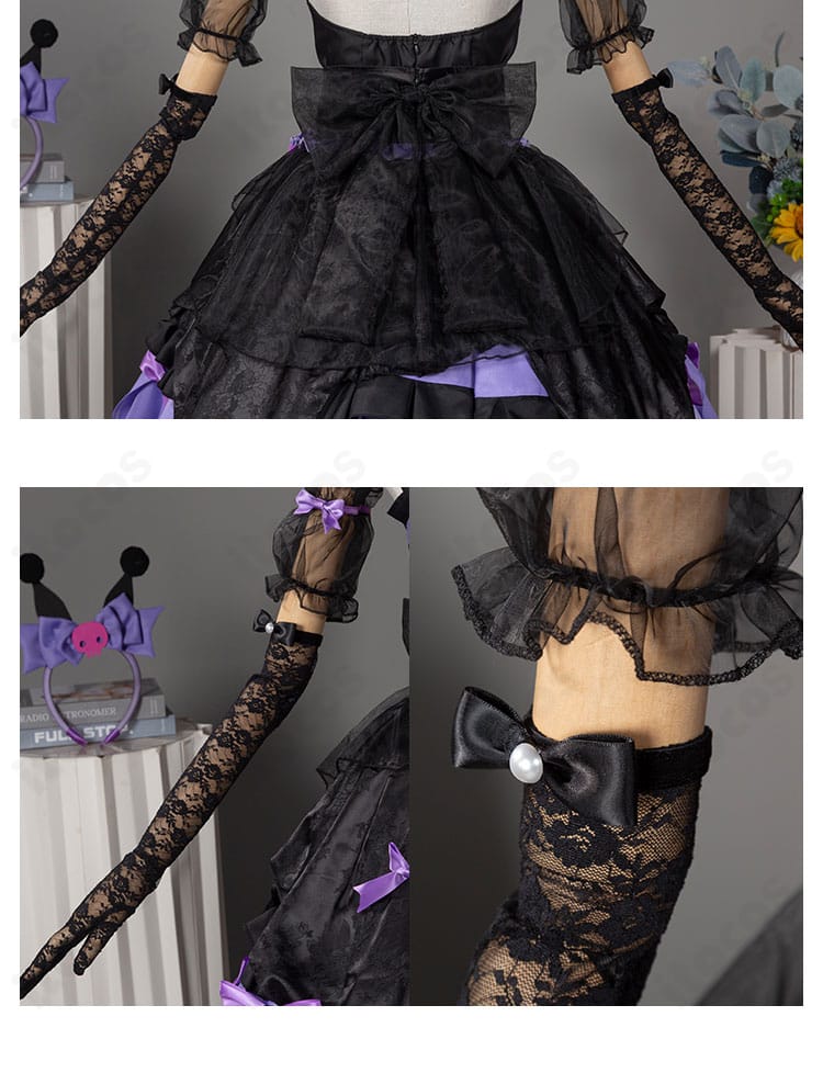 手袋と背面装飾の詳細、質感と配色の対比