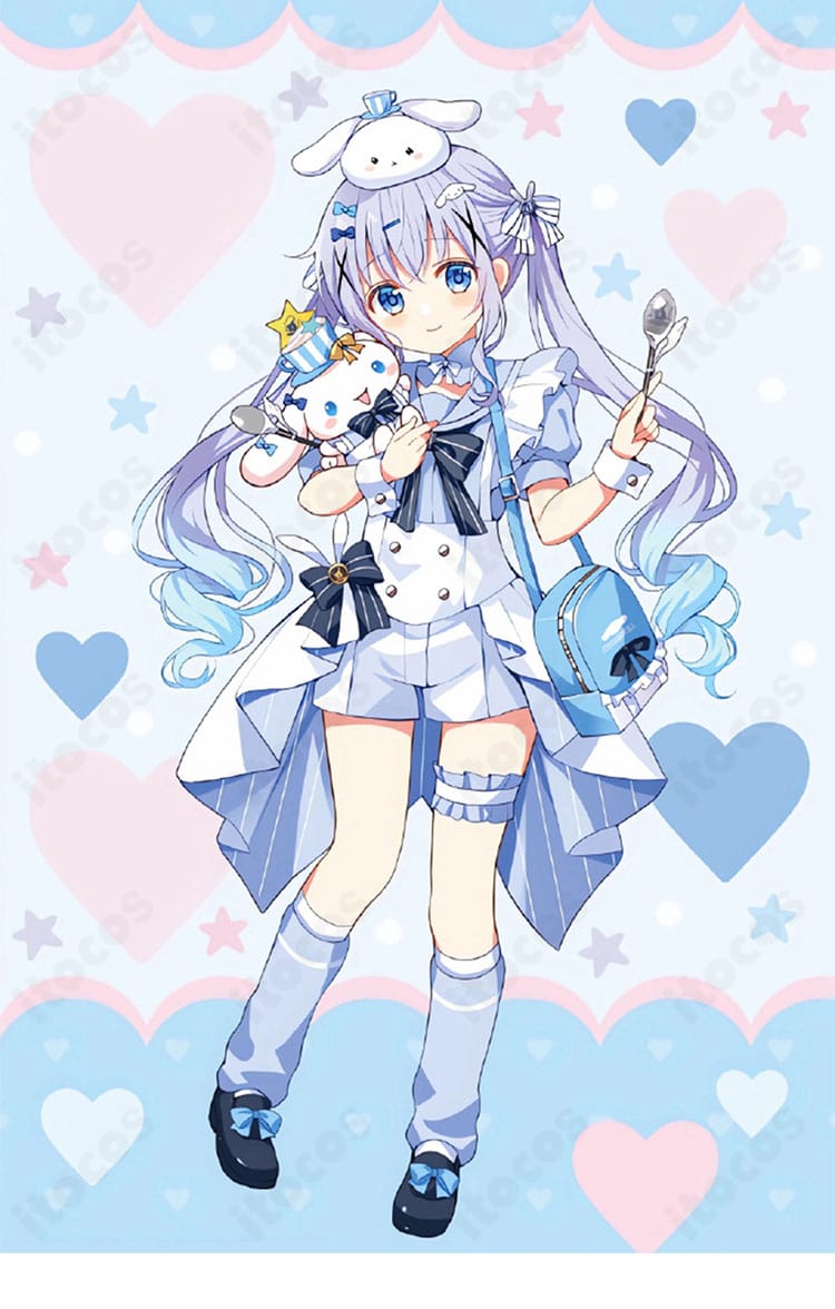 ご注文はうさぎですか？BLOOM 香風智乃の制服コスプレ一式。清楚な色調と装飾でキャラクターを高再現。