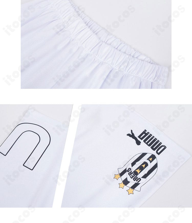 馬狼照英 コスプレ衣装 パンツの装飾詳細。ストライプや裾の縫製、素材感のアップを示す画像。