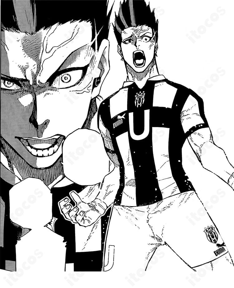 馬狼照英のコスプレ衣装を着用した参考イメージ。ブルーロックのユニフォーム姿を高再現で示す全身画像。