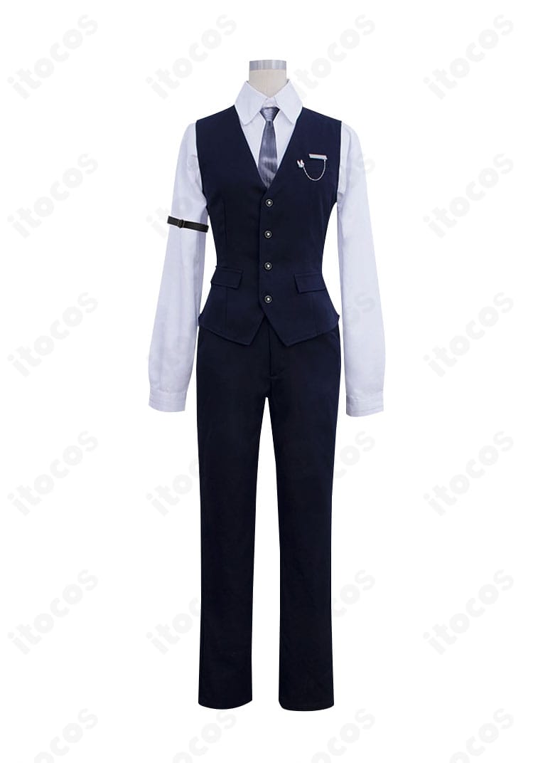 セイヤ うさ耳執事 コスプレ衣装の正面全体。シャツ・ベスト・スラックスとネクタイのバランス、端正なシルエットが分かる構図。