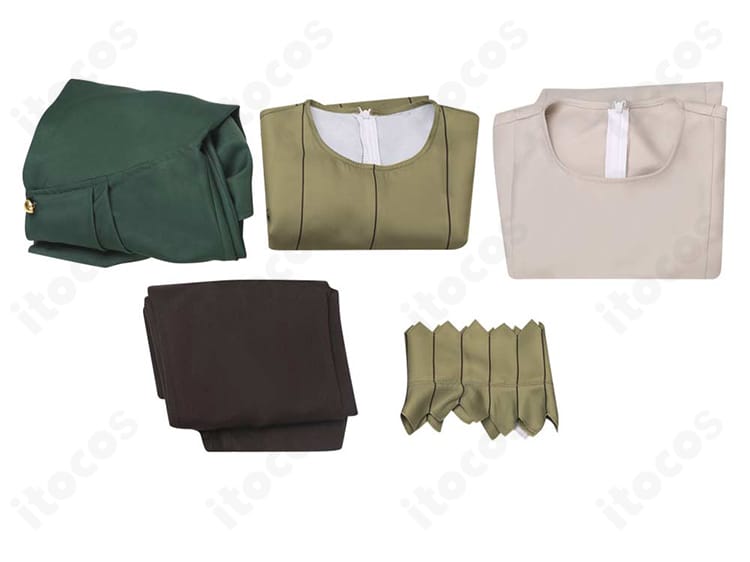 ミスルン衣装のセット内容一覧。ズボン・スカート・ワンピース・マント・つけ襟を並べて表示。