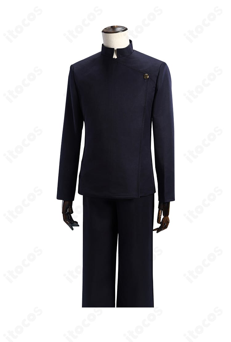 呪術廻戦 狗巻棘コスプレ 上着ディテール。襟元のステッチと留め仕様、素材感をクローズアップ。