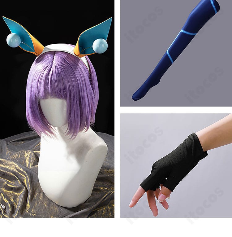 付属の手袋・レッグウェア・頭飾りのセット小物。コーデを完成させるアクセサリーの質感。