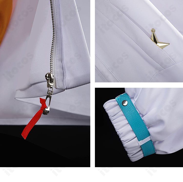 袖口と衣鎖（チェーン）など細部の装飾ディテール。縁取りや金具の作りを強調。