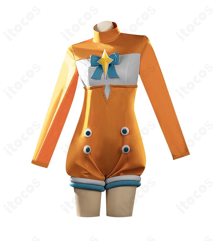 インナー（ジャンプスーツ）正面の装飾ディテール。エイプリルフール衣装特有の意匠をクローズアップ。