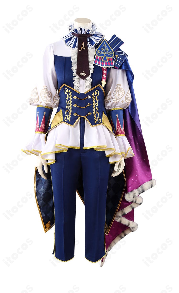 プロセカ 天馬司 コスプレ衣装の正面全体。高みへ手を伸ばして仕様のキング・オブ・スペード装飾と胸元ディテールが分かる画像。