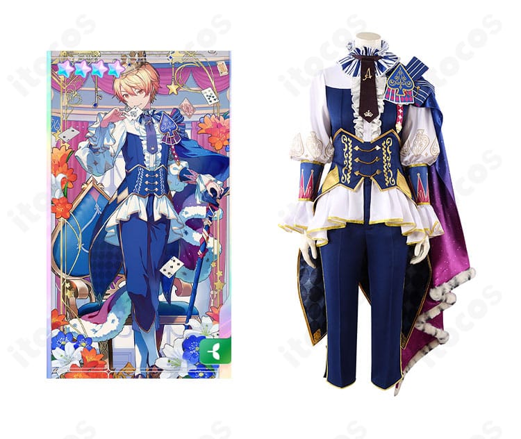 プロセカ 天馬司“高みへ手を伸ばして/キング・オブ・スペード”衣装の正面とキャラ比較。配色と装飾を忠実に再現したフロントビュー。