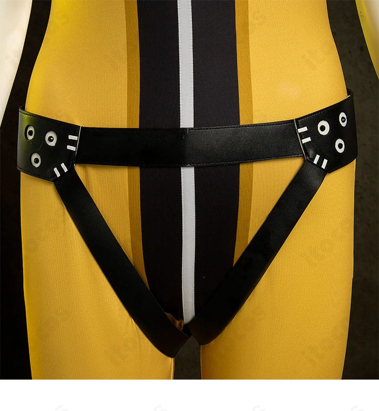 錫切夢子コスプレ衣装の腰帯正面アップ。幾何学的モチーフの精細な装飾が映える