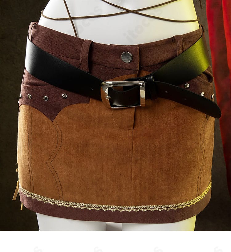 ティファ ウェスタンガイド姿コスプレ スカート正面の装飾ディテール