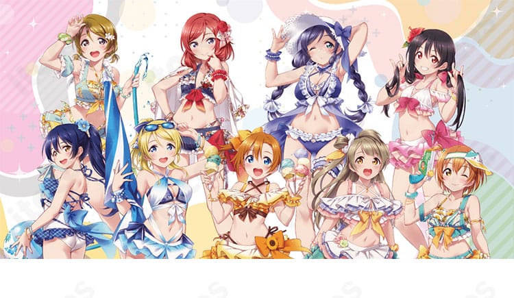 ラブライブ！ 東條 希のμ's水着（くじ引き堂）コスプレ一式。公式イメージに沿った紫系配色と装飾が目を引くデザイン。