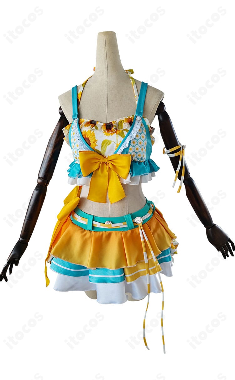 星空凛 コスプレ衣装の正面全体像。トップス・スカート・腕飾りの3点セット構成と配色バランスが分かる商品写真。