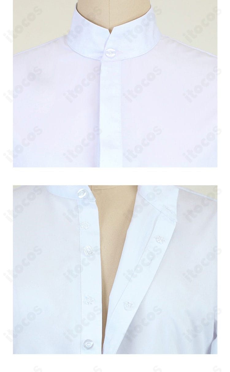 ギーマ コスプレ衣装の襟デザイン。襟の角度とトップステッチの丁寧な仕立て。