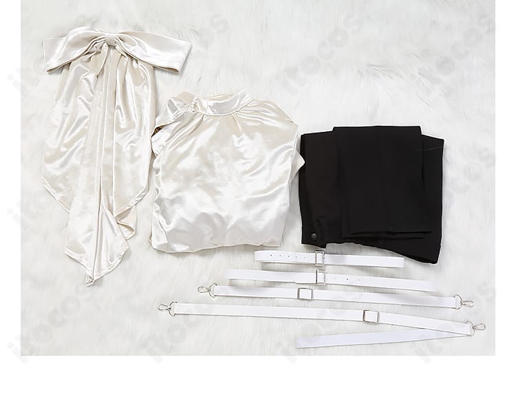 ALIEN STAGE ルカ コスプレ衣装のセット内容。トップス・ズボン・ベルト・背部蝶結びが揃うフルセット。