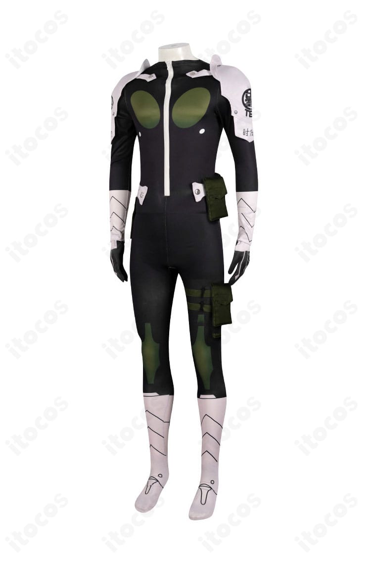 日比野カフカ隊員スーツの側面。ポーチ位置やシルエットのバランスを示す画像。