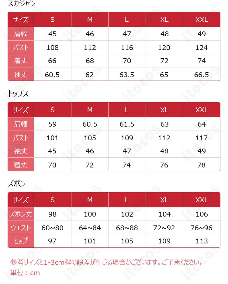 WIND BREAKER 十亀条 コスプレ衣装のサイズ表。S〜XXLの各寸法を一覧で確認できるガイド。