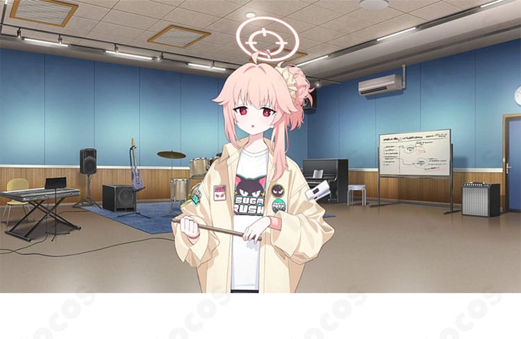 ブルーアーカイブ 柚鳥ナツのバンドコスプレ衣装一式。明るく元気なキャラ性を表す配色とシルエットが特徴。