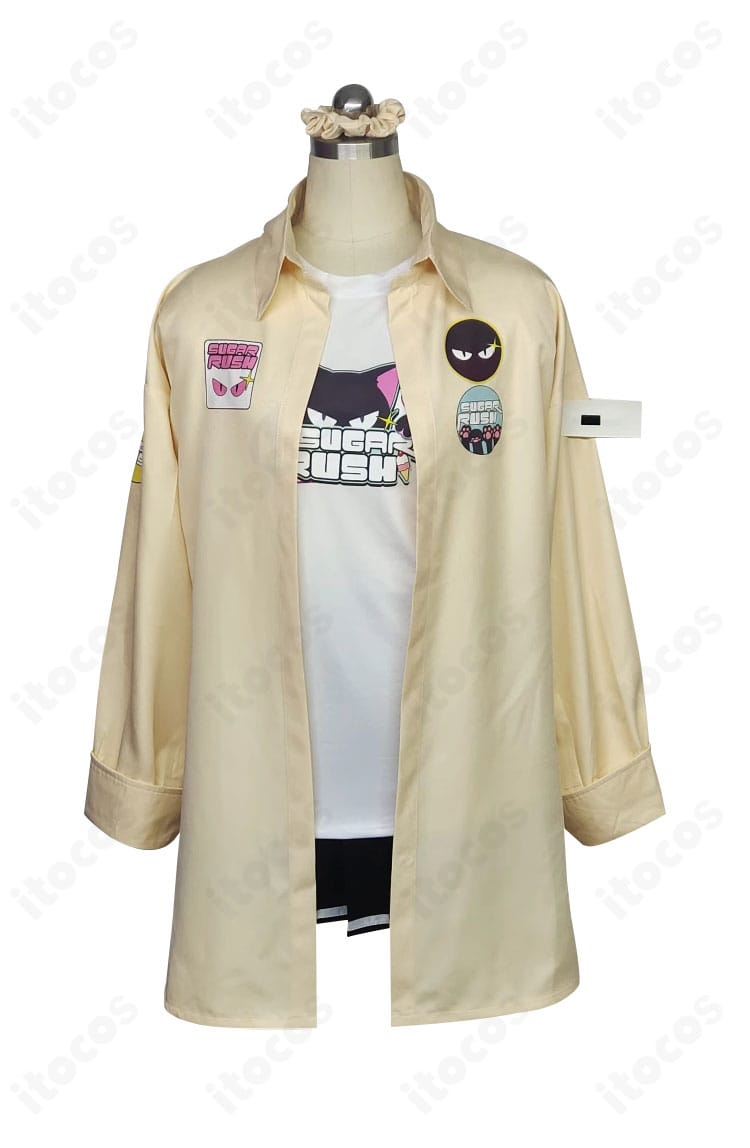 柚鳥ナツ バンド衣装の正面全体。コートのライン配色とミニスカートのバランスを忠実に再現。