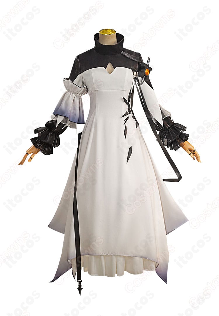 アークナイツ テレジア コスプレ衣装の正面全体。高品質素材の発色と胸元の精緻な刺繍、肩飾りの造形が分かるディテール重視画像。