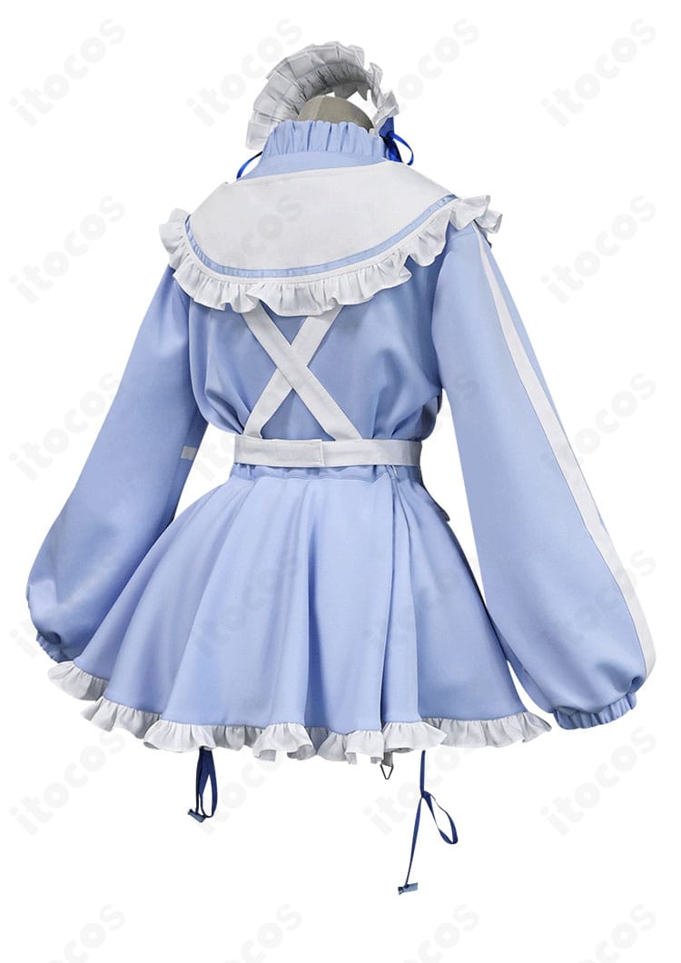 宝多六花コスプレ衣装の背面ディテール。開閉部の仕様とリボンのバランスを示す。