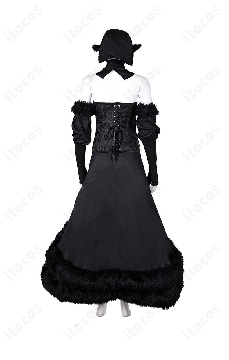 ダンジョン飯 マルシル ハロウィン コスプレ衣装の背面。スカートの落ち感と後ろ姿の装飾バランスを捉えた画像