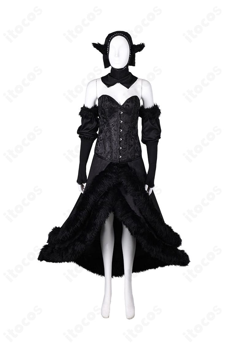 ダンジョン飯 マルシル ハロウィン コスプレ衣装の正面全身。上品ゴシックの配色とビスチェ＋スカートの4点セット構成を明瞭に示す画像