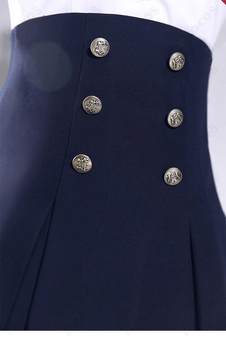 アスナ学園制服の腰部ボタン装飾のクローズアップ。実衣装の雰囲気に合わせた配置で再現性を高めています。