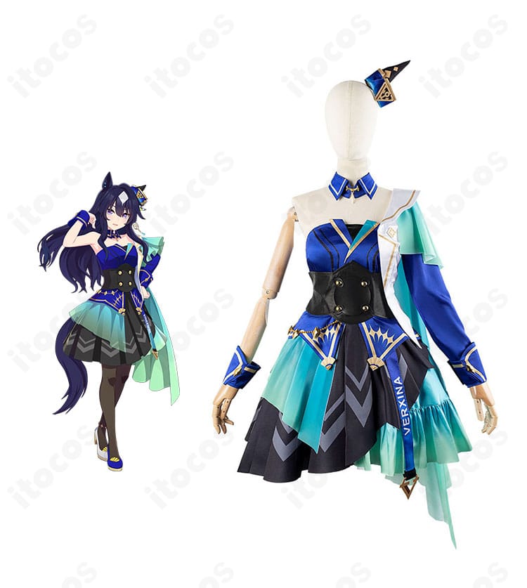 商品正面とヴィルシーナのキャラクターを並置した勝負服コスプレ一式の正面イメージ