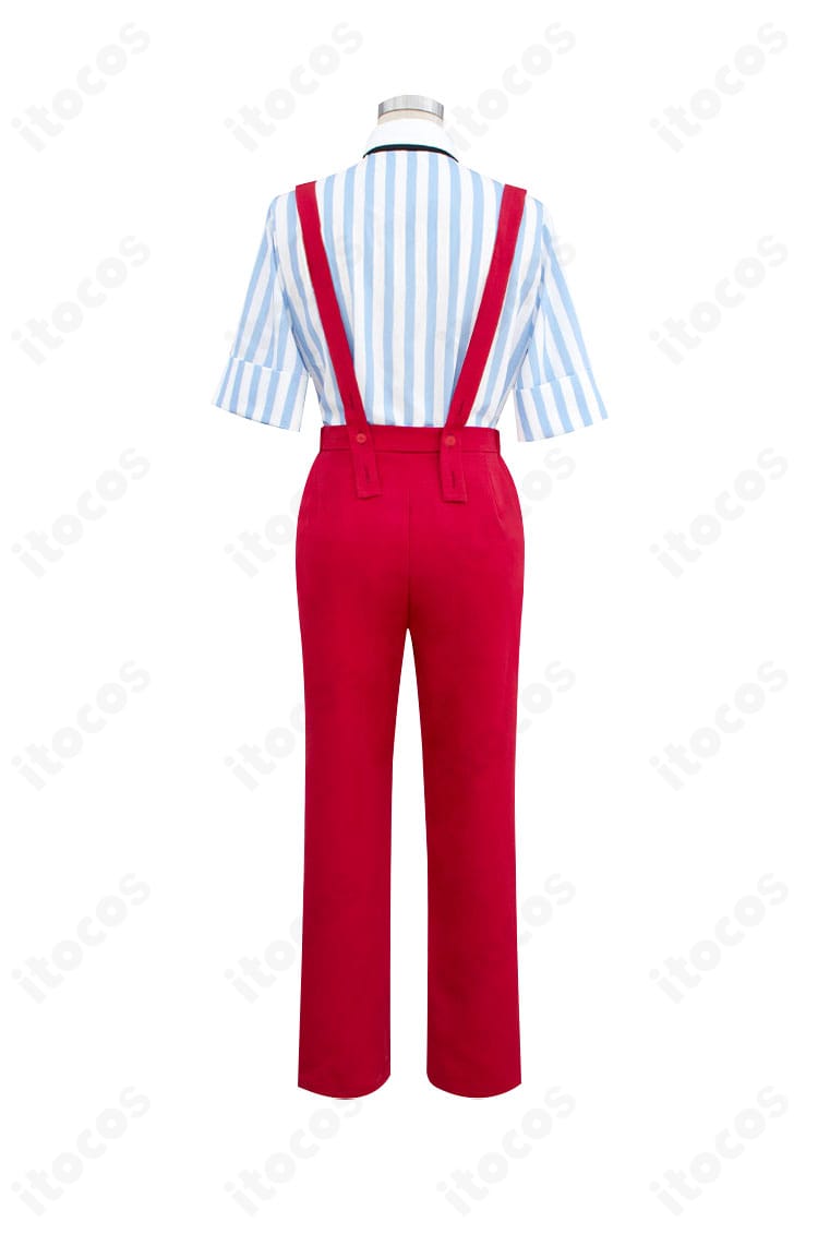 重音テト メズマライザー衣装の背面。オーバーオール背中部分のディテールが見える。