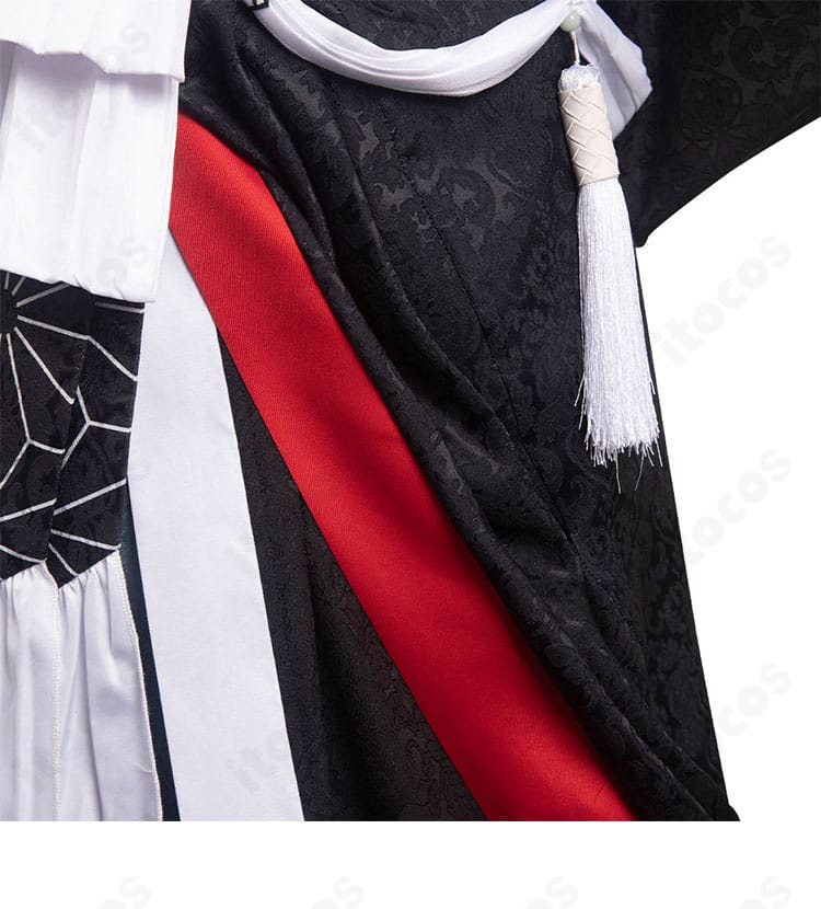 ファイナルファンタジーXIV 夜鶴胴着 コスプレ衣装の腰帯装飾アップ。帯と金具風アクセントの質感がわかる画像