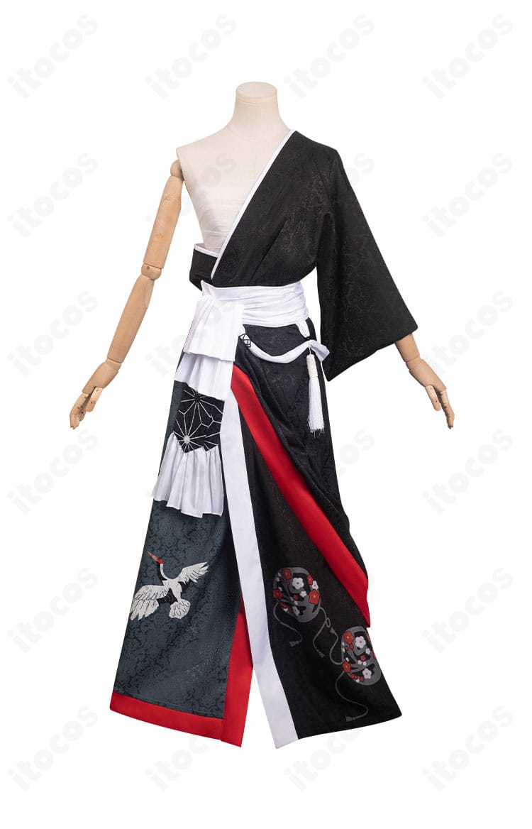 ファイナルファンタジーXIV 夜鶴胴着 コスプレ衣装の正面全景。鮮やかな配色と斜襟デザインがわかるカット