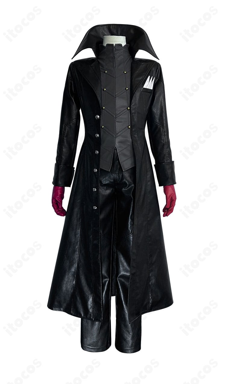 『ペルソナ５ ザ・ロイヤル』雨宮蓮 怪盗服コスプレ衣装の正面全身。ロングコートとベストのシルエットが分かる。