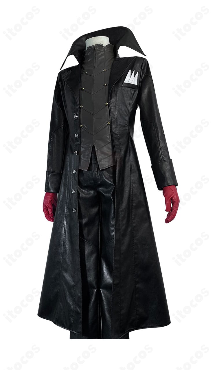 『ペルソナ５ ザ・ロイヤル』雨宮蓮 怪盗服コスプレ衣装の左側面。コートのラインとパンツのフィット感を確認可能。