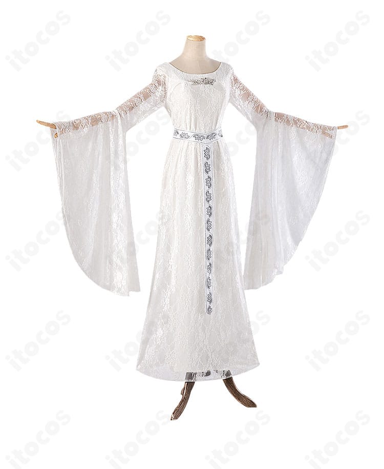 ガラドリエル コスプレ衣装の右側面。ドレスの落ち感とサイドラインのシルエットが分かる角度。