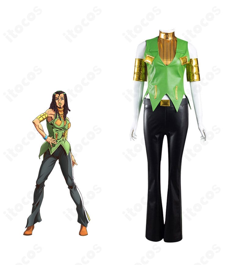 エルメェス・コステロ 通常衣装コスプレの正面全身とキャラクター参考画像の比較カット