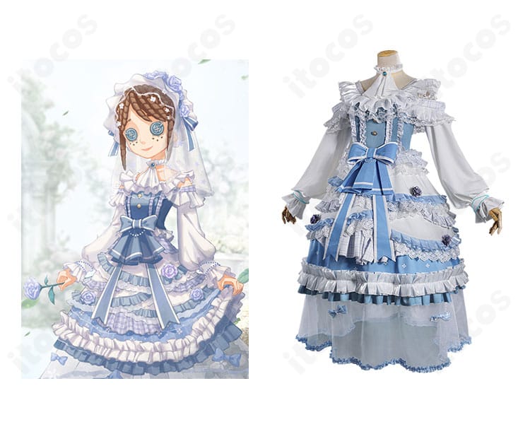 第五人格 庭師 エマ・ウッズ バレンタイン告白診断版コスプレ衣装の正面全体。色味と装飾配置が分かるワンピースの着用例。