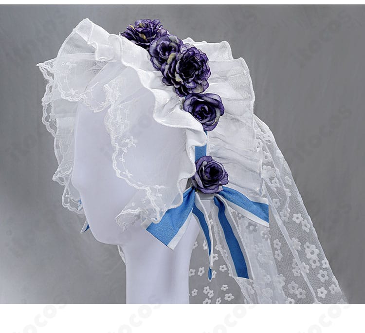 庭師コスプレ用ヘッドドレスのアップ。装飾パーツの質感と取り付け方法が分かるディテール。