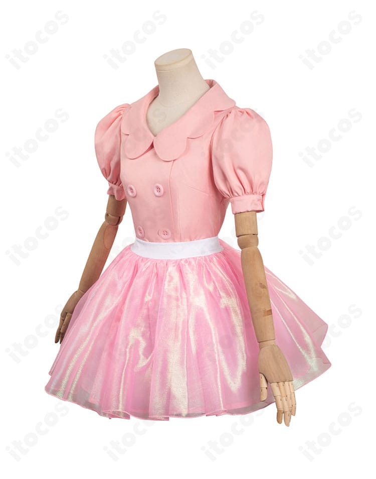 バービー コスプレ衣装の側面図。袖やウエストライン、スカートの広がりなどディテールを確認。