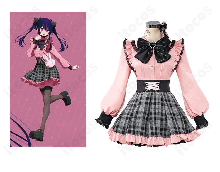 星野アイのB小町アイドル衣装の正面全体。キャラクターの配色と星形アクセを再現したデザイン。