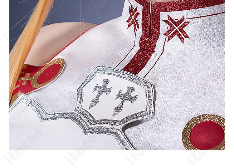 アスナコスプレ衣装の襟元アップ。襟の形状と配色、ステッチの整いを強調