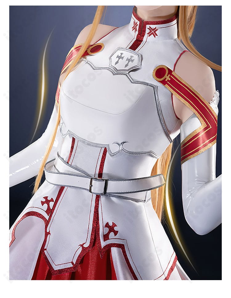 アスナコスプレ衣装の装飾ディテール。白×赤のラインワークと縁取りの精度アップ