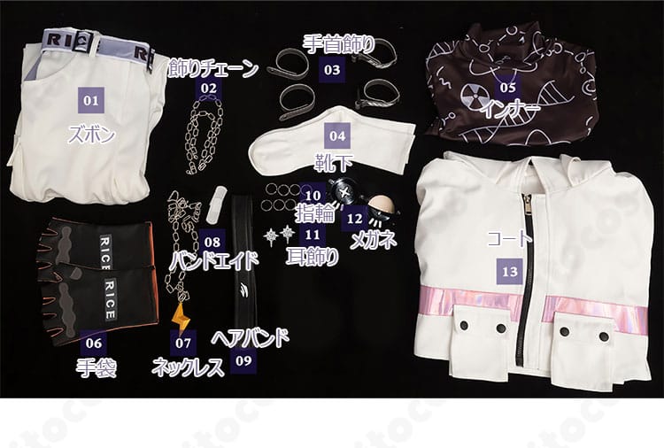 囚人（ルカ・バルサー）Rice衣装のセット内容一覧。衣装本体と小物一式を確認できるレイアウト