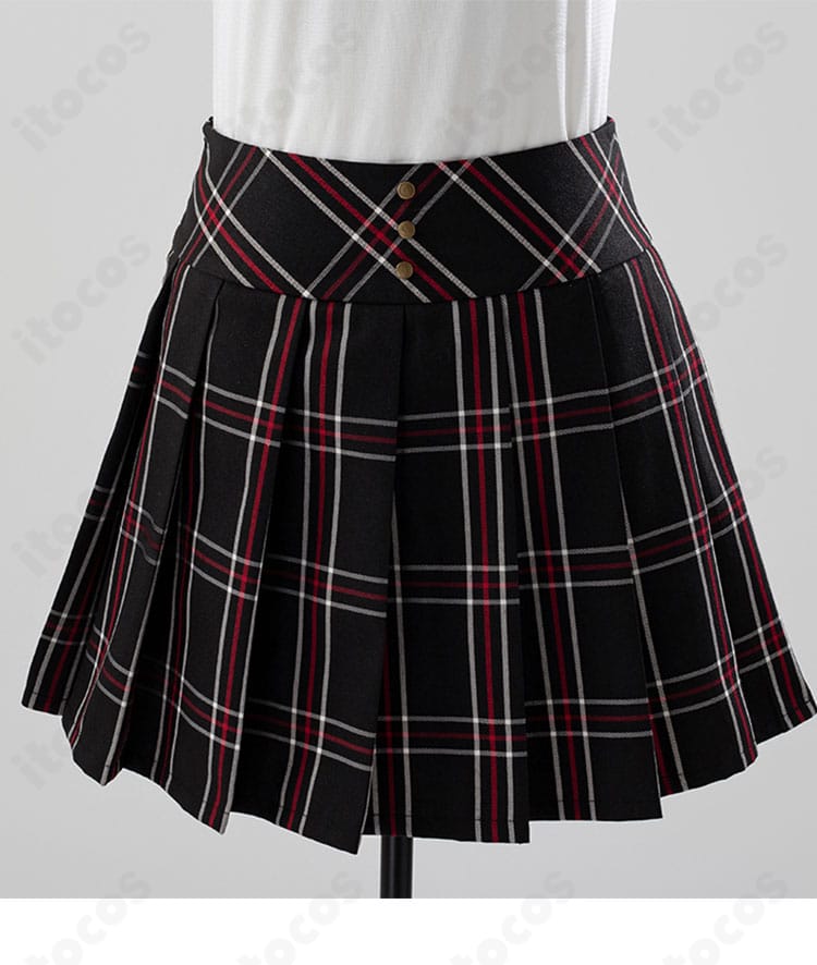 ペルソナ5 新島真 コスプレ衣装 スカートの装飾ディテール。プリーツと柄の精密さを強調。