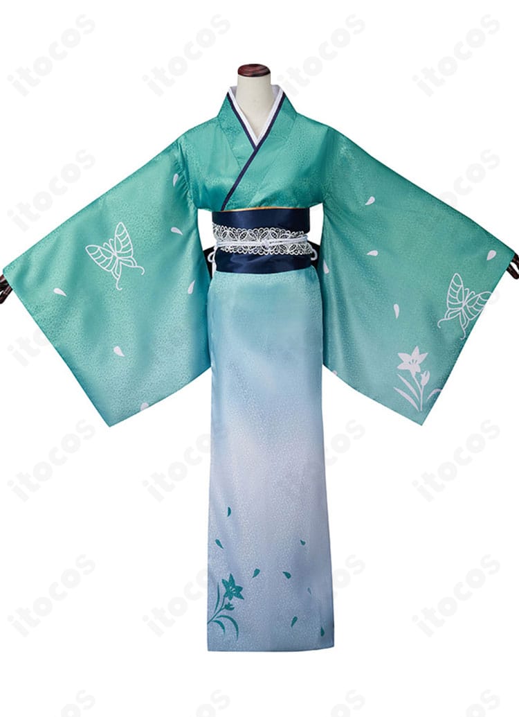 FGO モルガン コスプレ衣装の正面図。和装シルエットと帯位置、胸元のラインが確認できる画像。