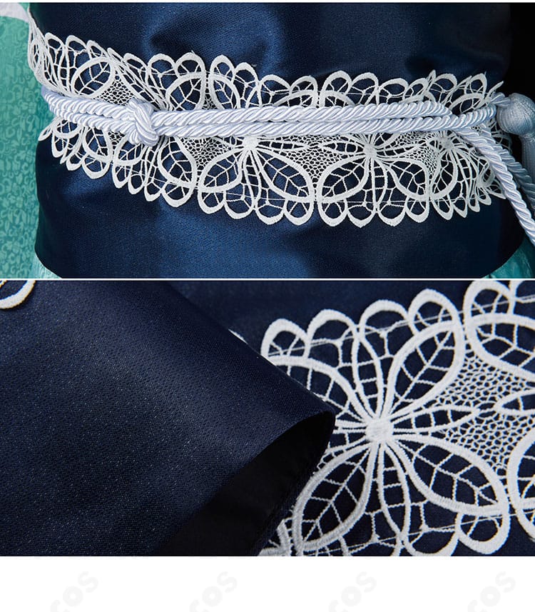 モルガン コスプレ衣装の帯・腰封ディテール。刺繍風意匠と縁取りの仕上げが分かる近接画像。