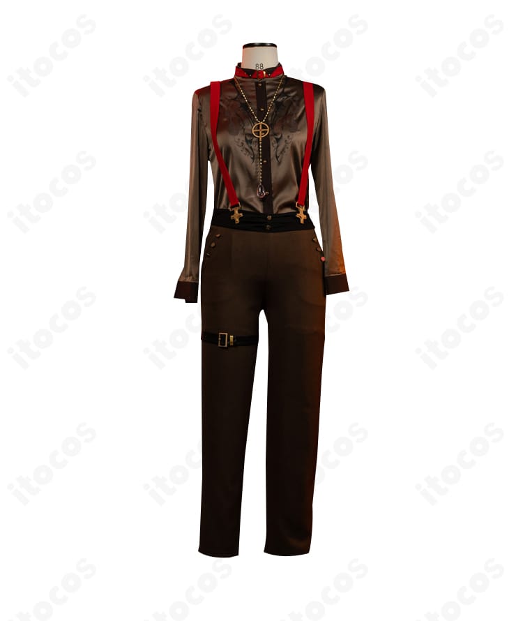 シャツとズボンのインナー構成。ウエストや縫製ラインなど内搭のディテールが見える