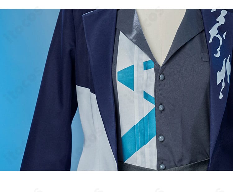 襟元のクローズアップ。KAITOらしい端正な襟と配色ラインを忠実に再現したディテール写真。