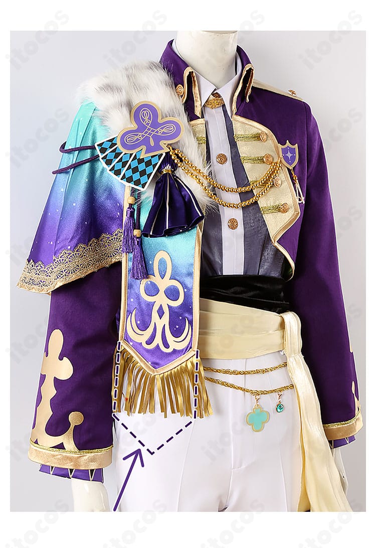 神代類 コスプレ衣装の細部装飾。刺繍風モチーフと金属調パーツの組み合わせで上品な輝きを演出。