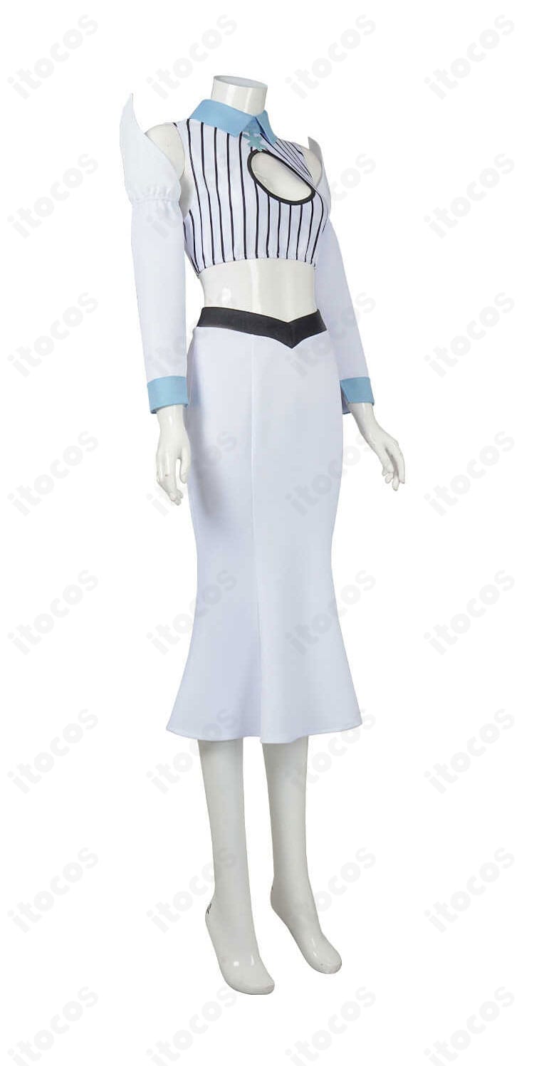 井上織姫 虚圏編白装束コスプレの側面。取り外し袖とウエストラインのディテールを強調した画像